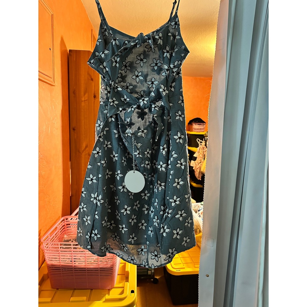 New Blue Floral Open Back Tie Mini Dress Sleeveless Summer Sun Dress Womens - Picture 4 of 5